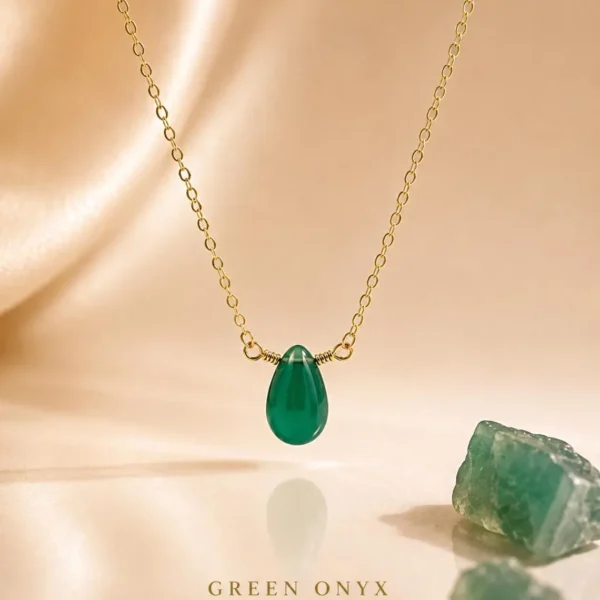 Alternative view of Green Onyx Teardrop Necklace • Gold Filled or Sterling Silver Gemstone Jewelry