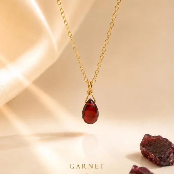 Dainty minimalist Garnet Necklace with deep red natural gemstone