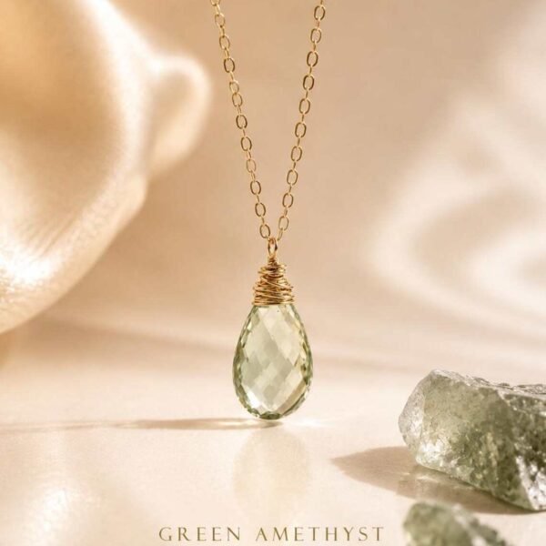 Collar de Amatista Verde – Piedra Facetada – Joyería Minimalista