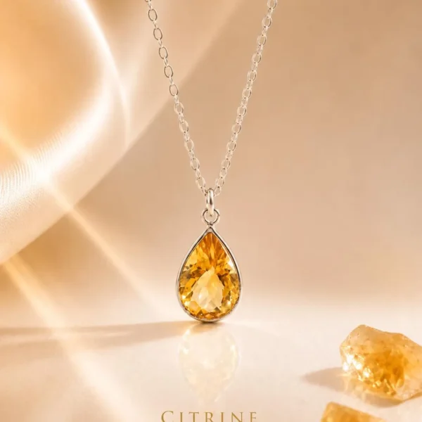 Alternative view of Citrine Pendant Necklace • Sterling Silver • November Birthstone •
