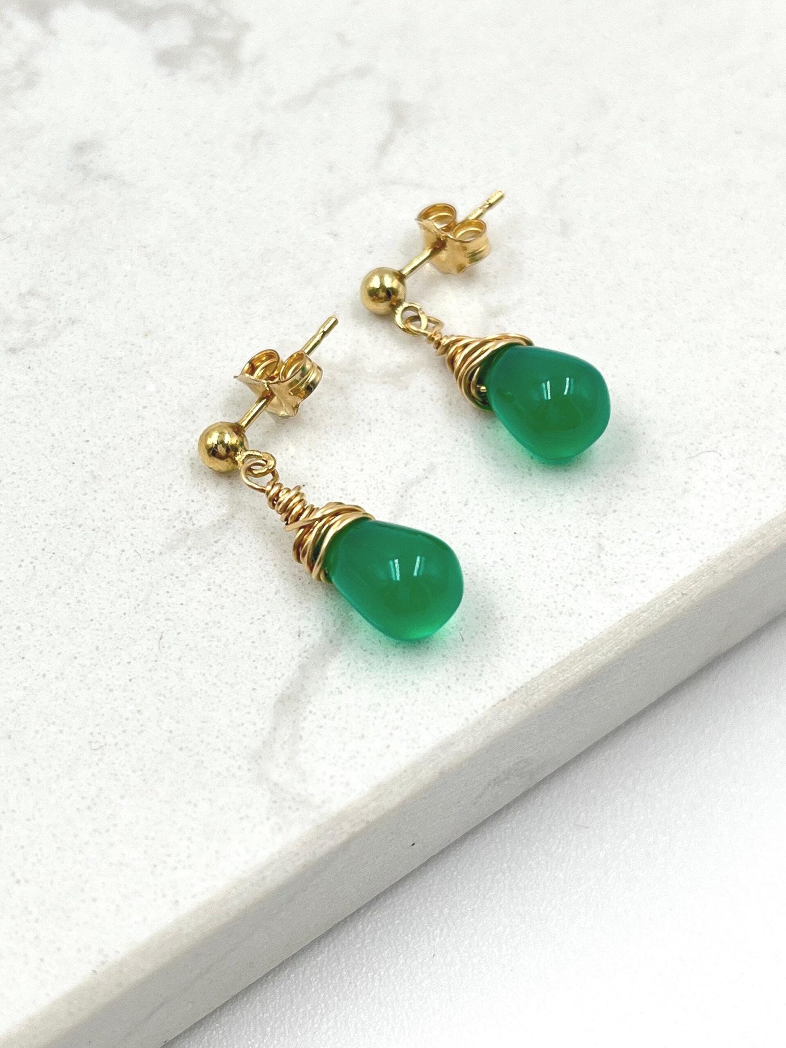Green Onyx Earrings • Gold Filled or Sterling Silver • Dainty Minimalist Jewelry - Image 3