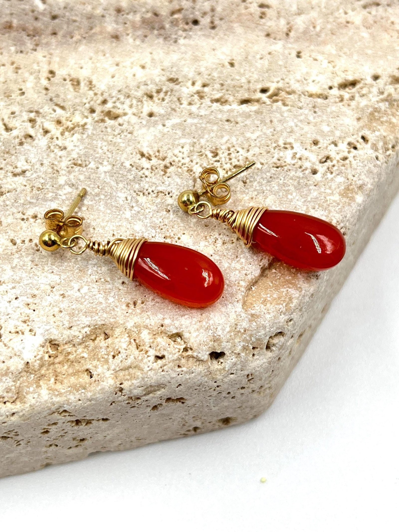 Carnelian Earrings • Gold Filled or Sterling Silver • Dainty Minimalist Jewelry - Image 3