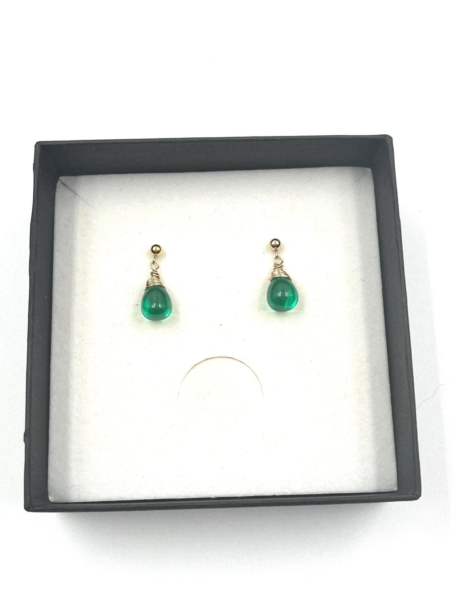 Green Onyx Earrings • Gold Filled or Sterling Silver • Dainty Minimalist Jewelry - Image 2