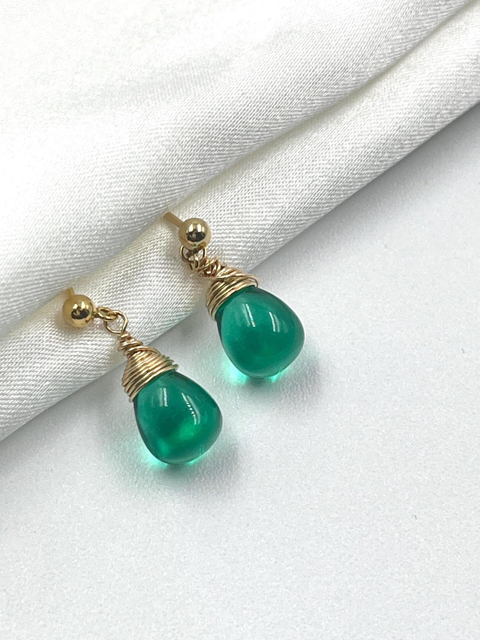 Green Onyx Earrings • Gold Filled or Sterling Silver • Dainty Minimalist Jewelry - Image 9
