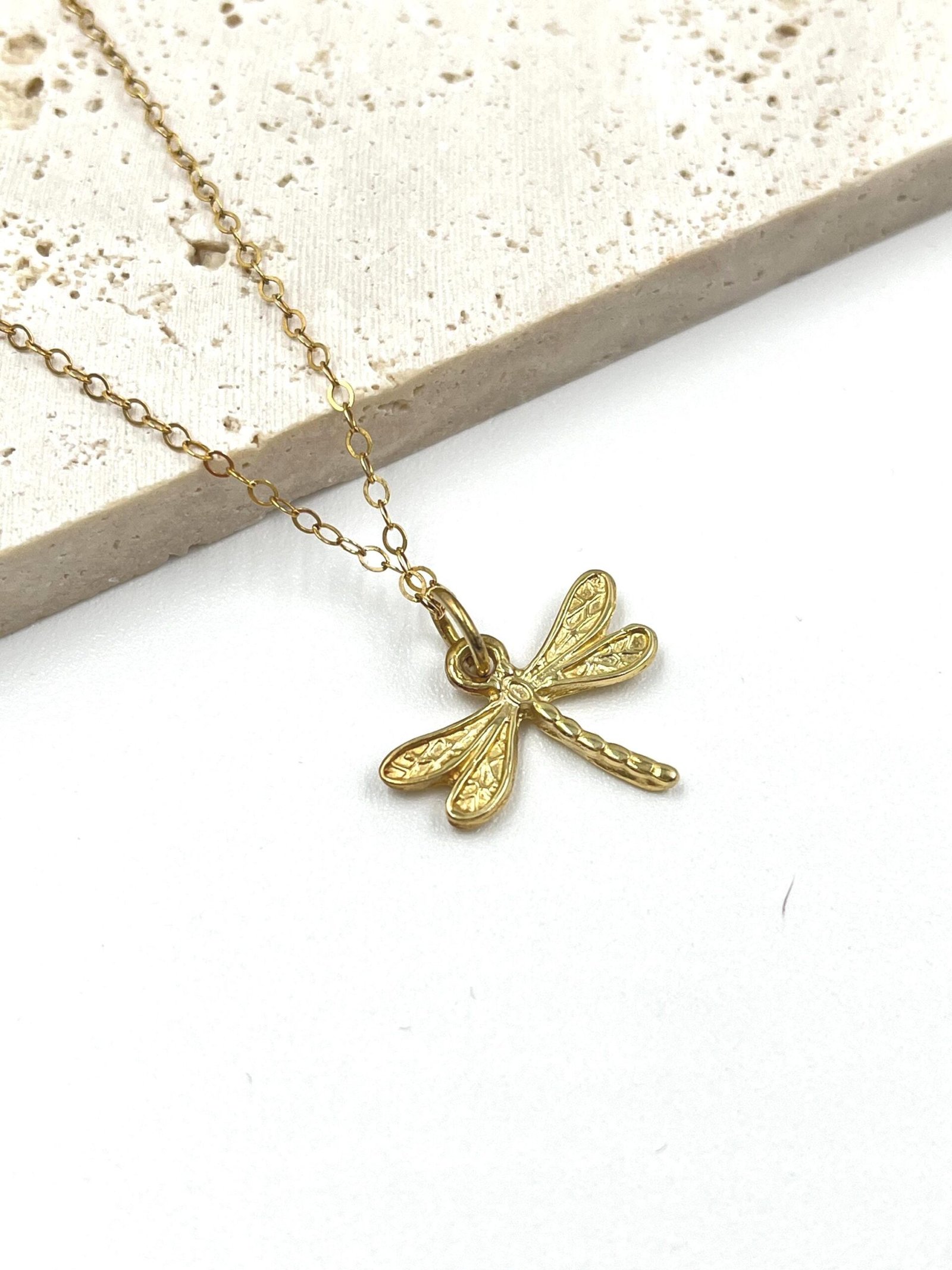 Gold Dragonfly Pendant Necklace Sterling Silver 18K Gold Plated Minimalist Jewelry - Image 2