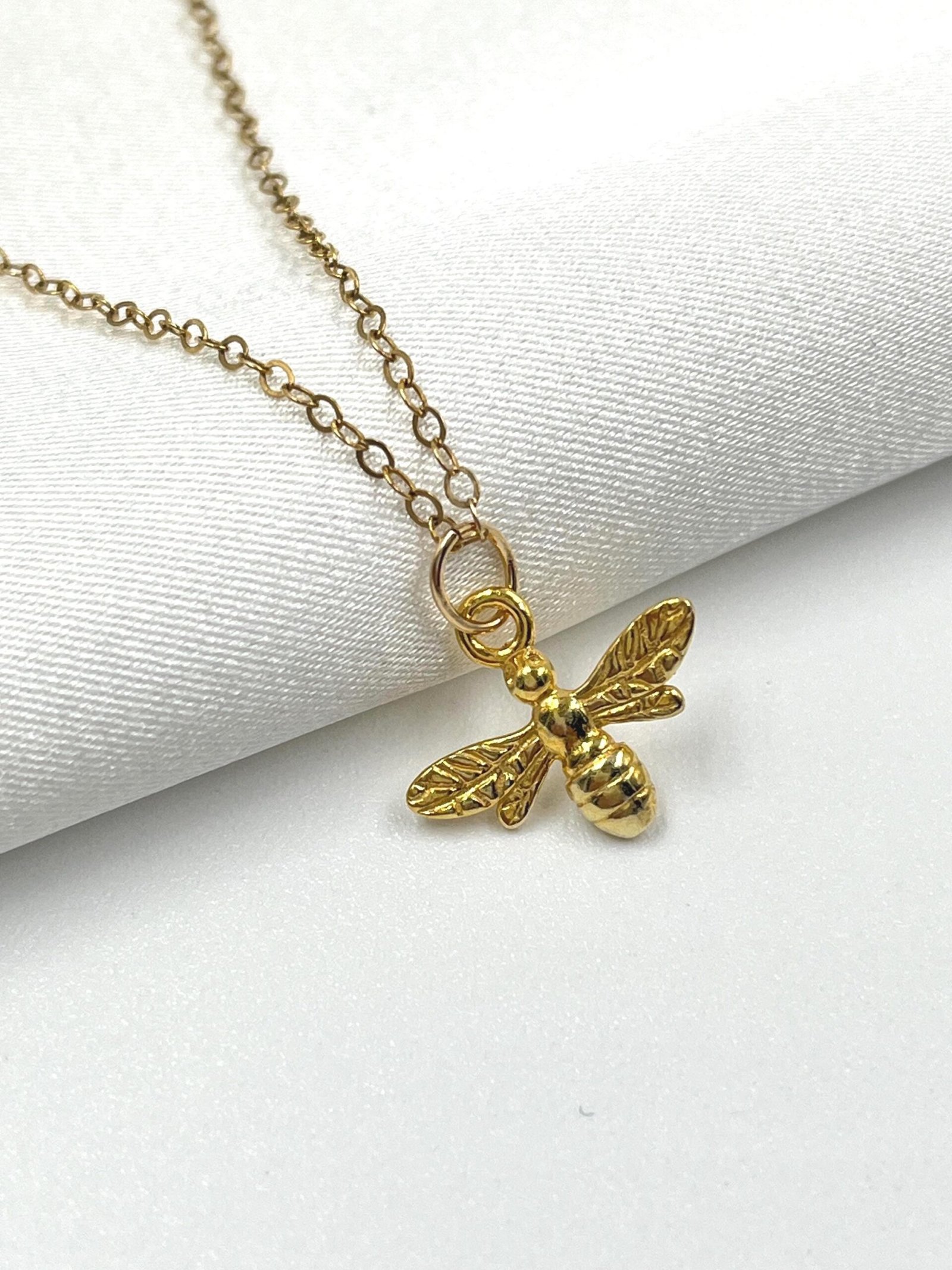 Gold Bee Pendant Necklace 24K Vermeil 14K Gold Filled Chain Nature Jewelry - Image 5