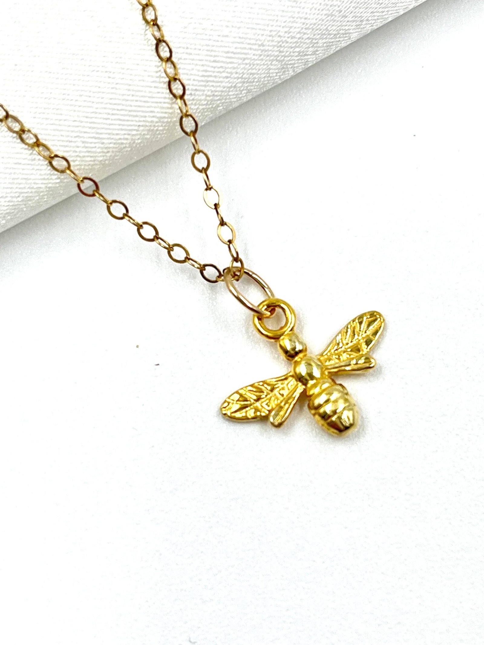 Gold Bee Pendant Necklace 24K Vermeil 14K Gold Filled Chain Nature Jewelry - Image 2
