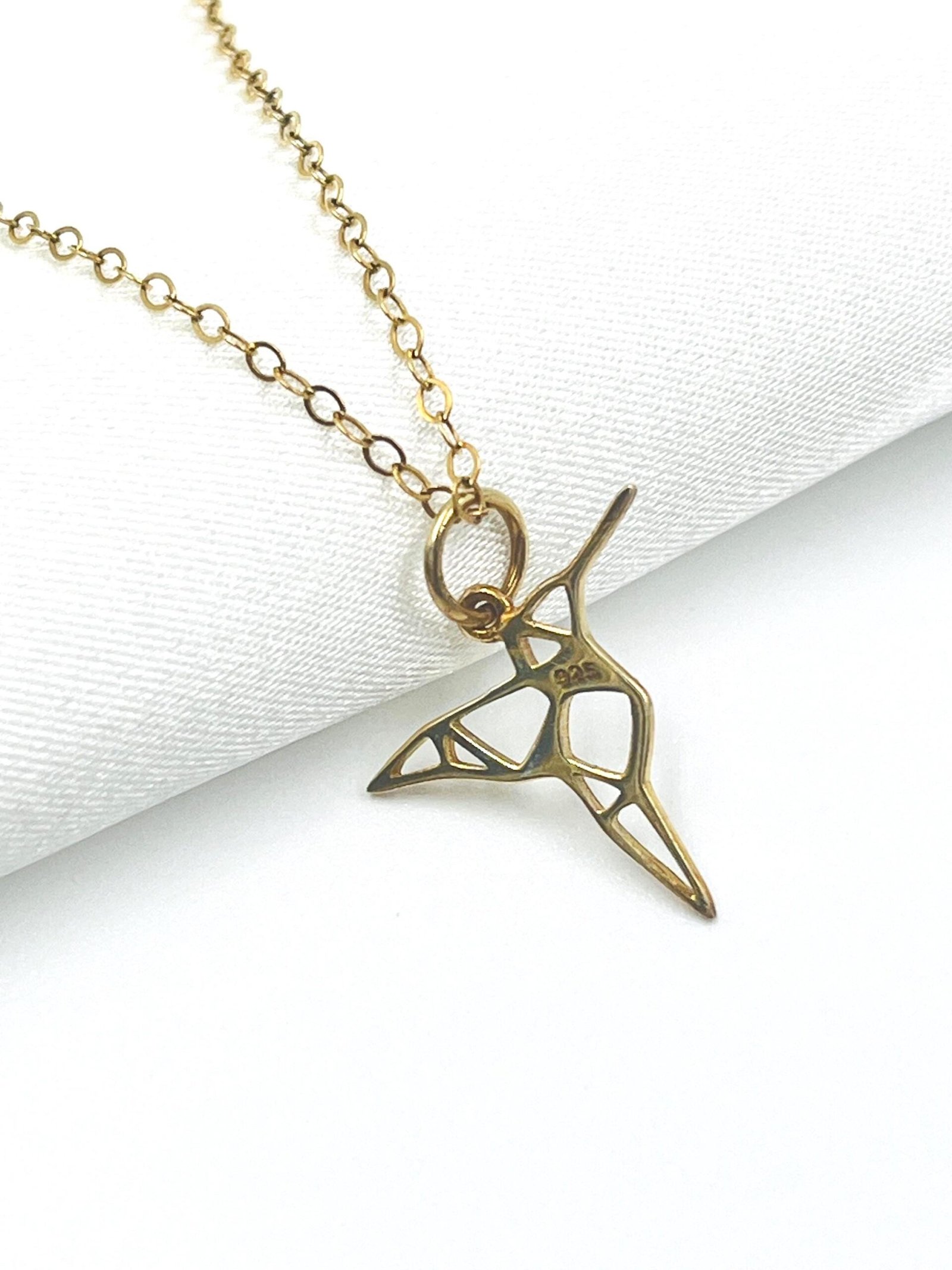 Hummingbird Pendant Necklace Gold Plated Sterling Silver Dainty Minimalist Jewelry - Image 3