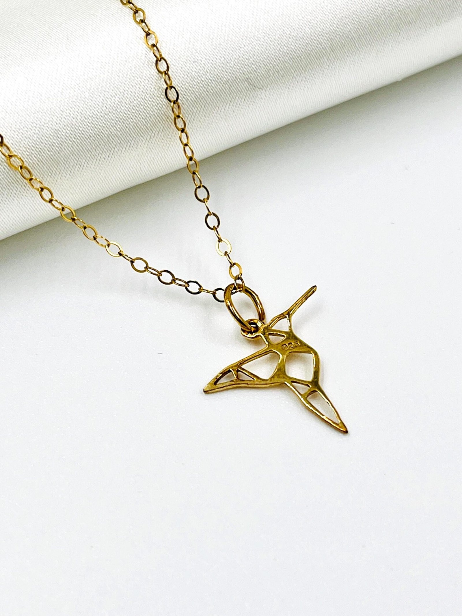Hummingbird Pendant Necklace Gold Plated Sterling Silver Dainty Minimalist Jewelry - Image 6