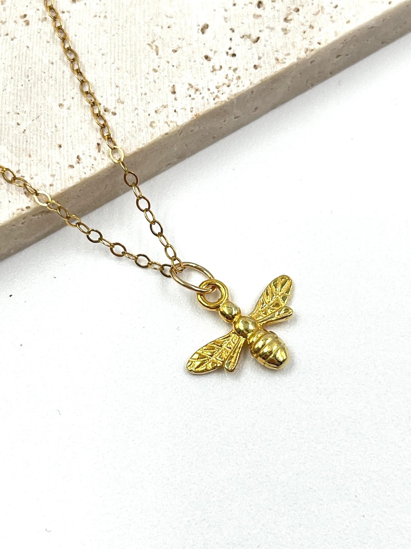 Gold Bee Pendant Necklace 24K Vermeil 14K Gold Filled Chain Nature Jewelry - Image 4