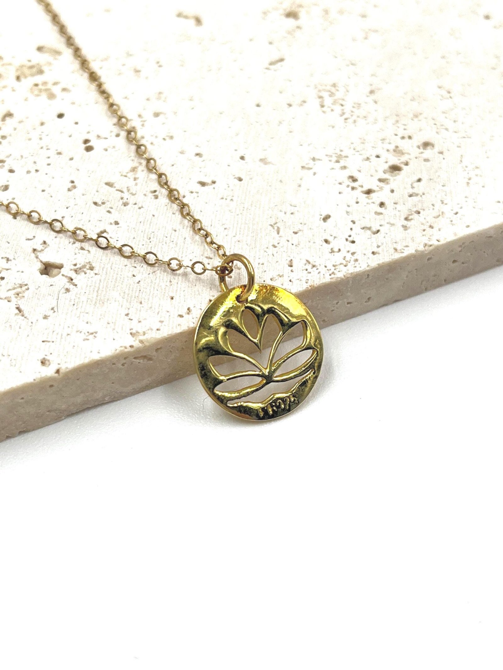 Gold Vermeil Lotus Necklace 14K Gold Filled Chain Minimalist Pendant Jewelry - Image 2