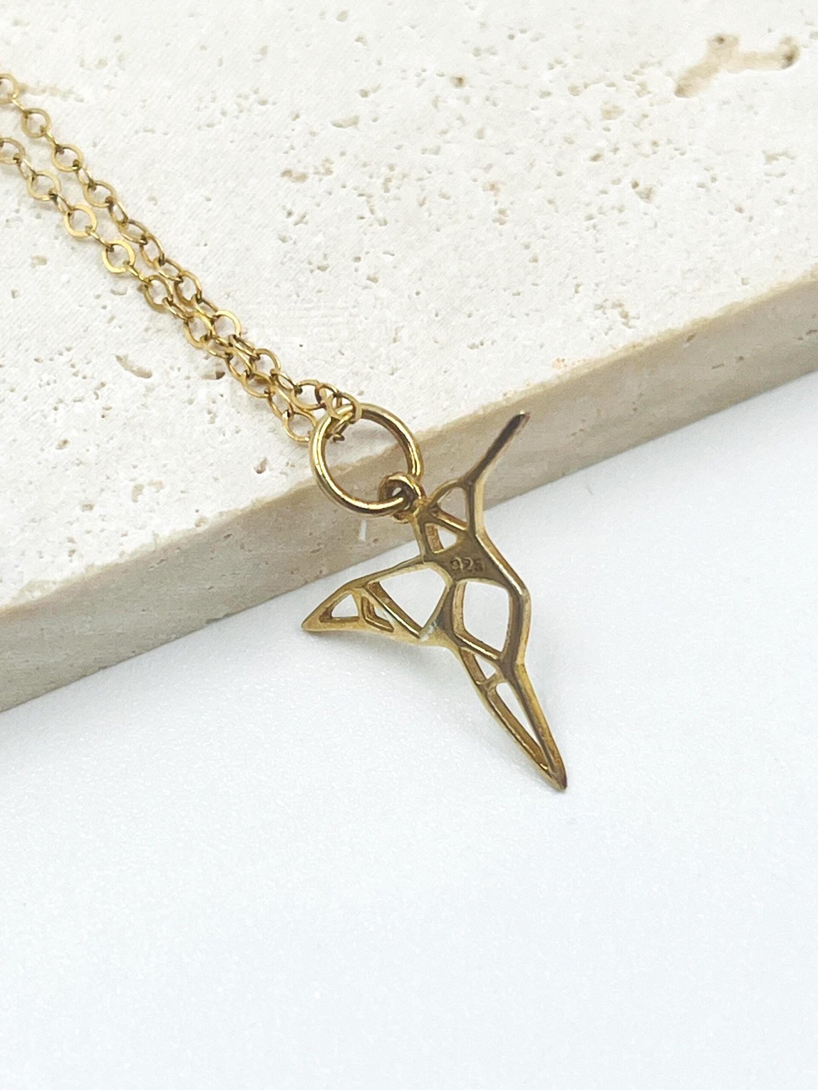 Hummingbird Pendant Necklace Gold Plated Sterling Silver Dainty Minimalist Jewelry - Image 2