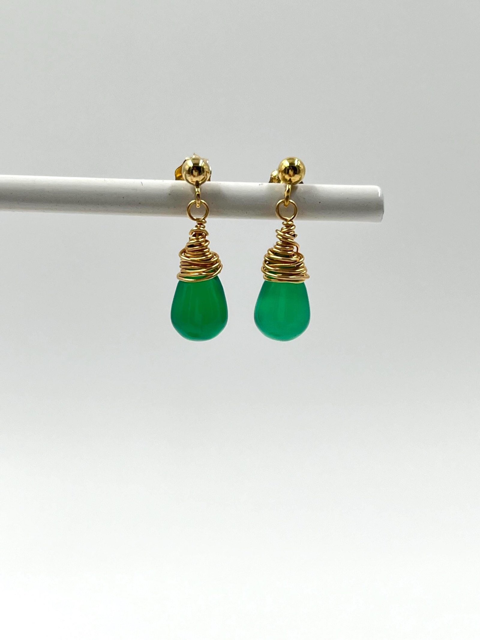 Green Onyx Earrings • Gold Filled or Sterling Silver • Dainty Minimalist Jewelry - Image 10