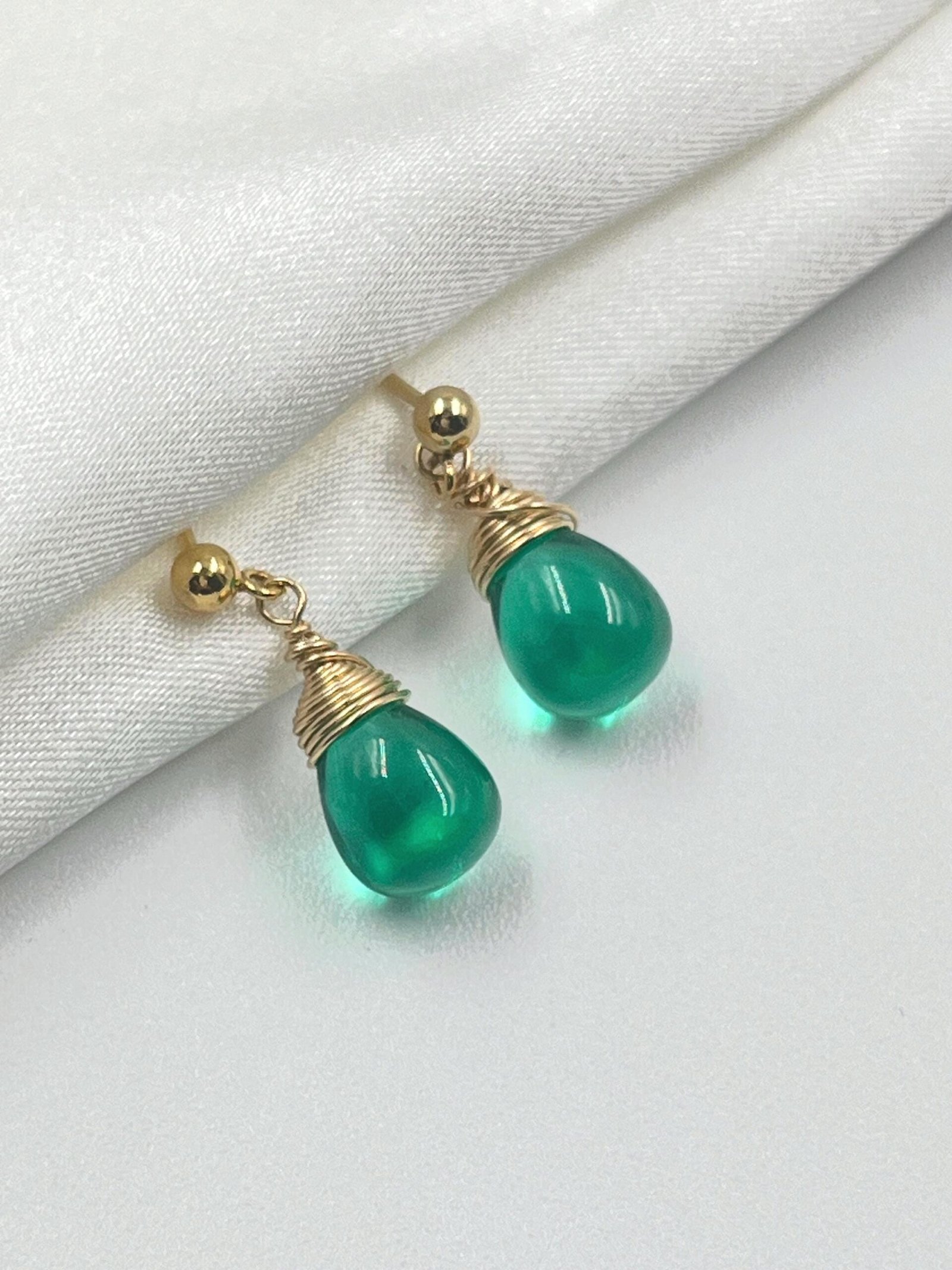 Green Onyx Earrings • Gold Filled or Sterling Silver • Dainty Minimalist Jewelry - Image 11