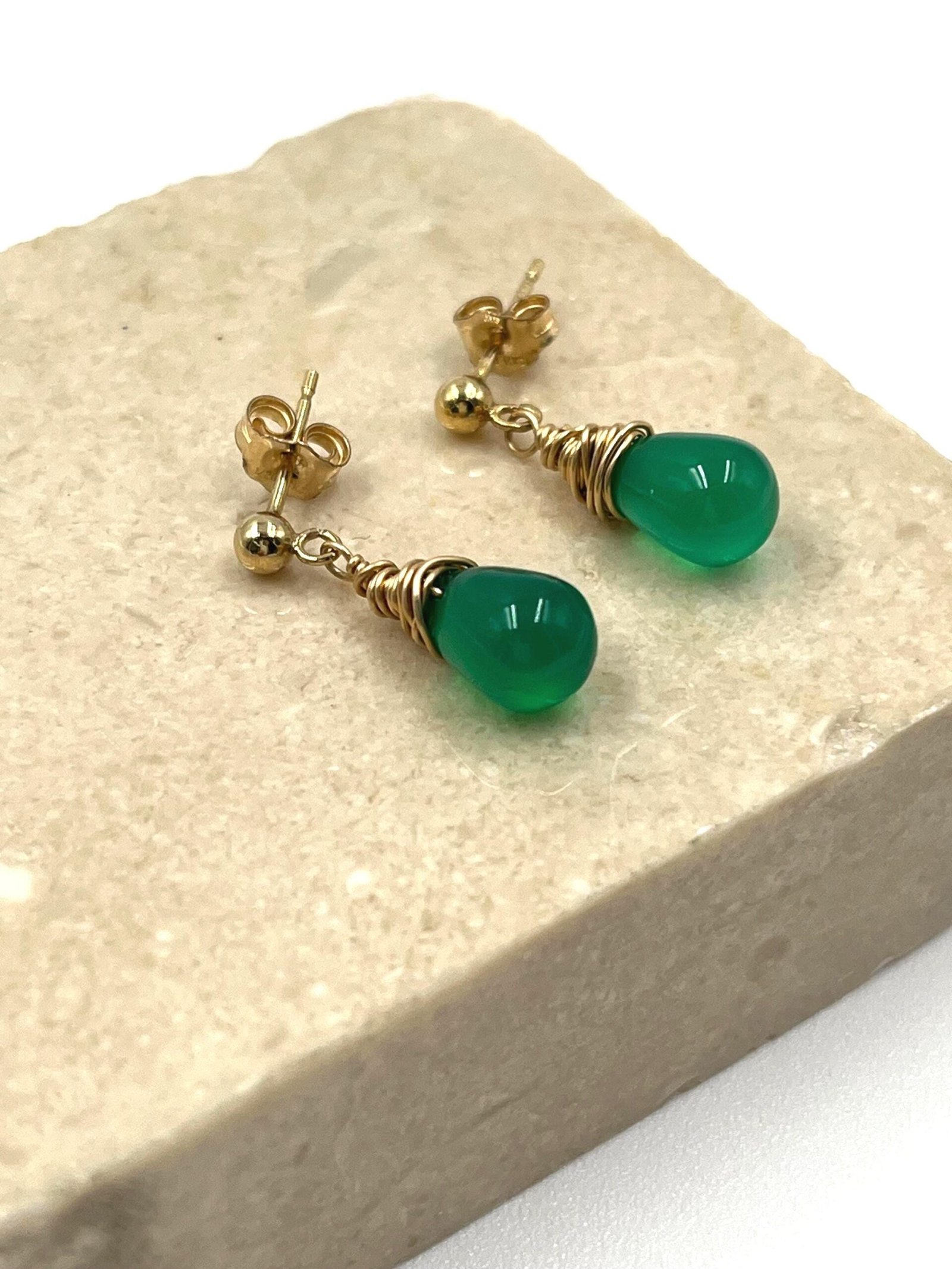 Green Onyx Earrings • Gold Filled or Sterling Silver • Dainty Minimalist Jewelry - Image 12